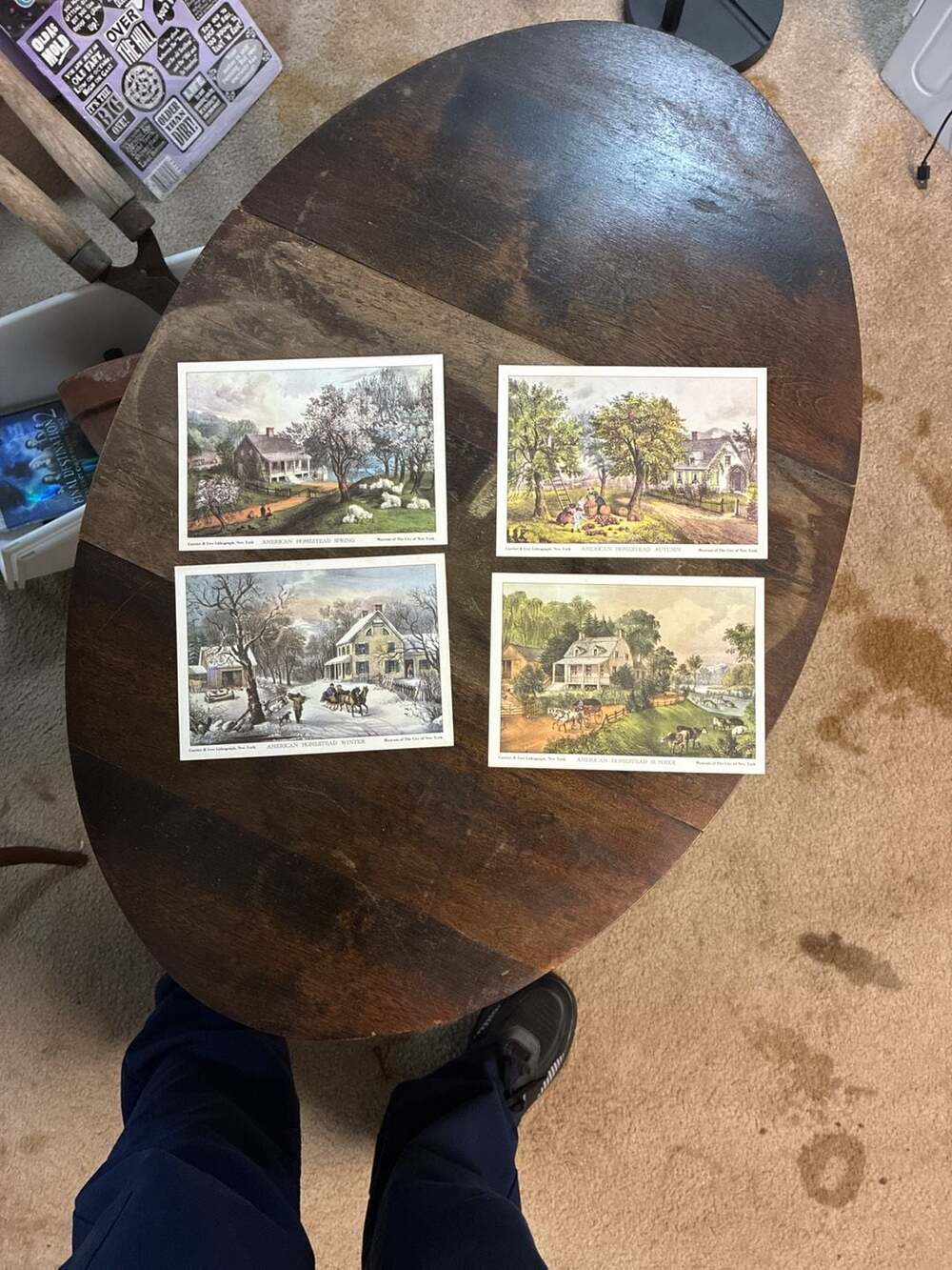 Currier & Ives American Homestead 4 seasons Lithographs Set of 4 5x7 Vintage Art